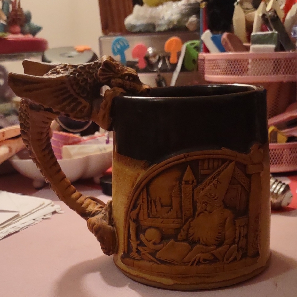 STONEBRIDGE ENGLAND STONEWARE POTTERY DRAGON WIZARD STEIN MUG RARE